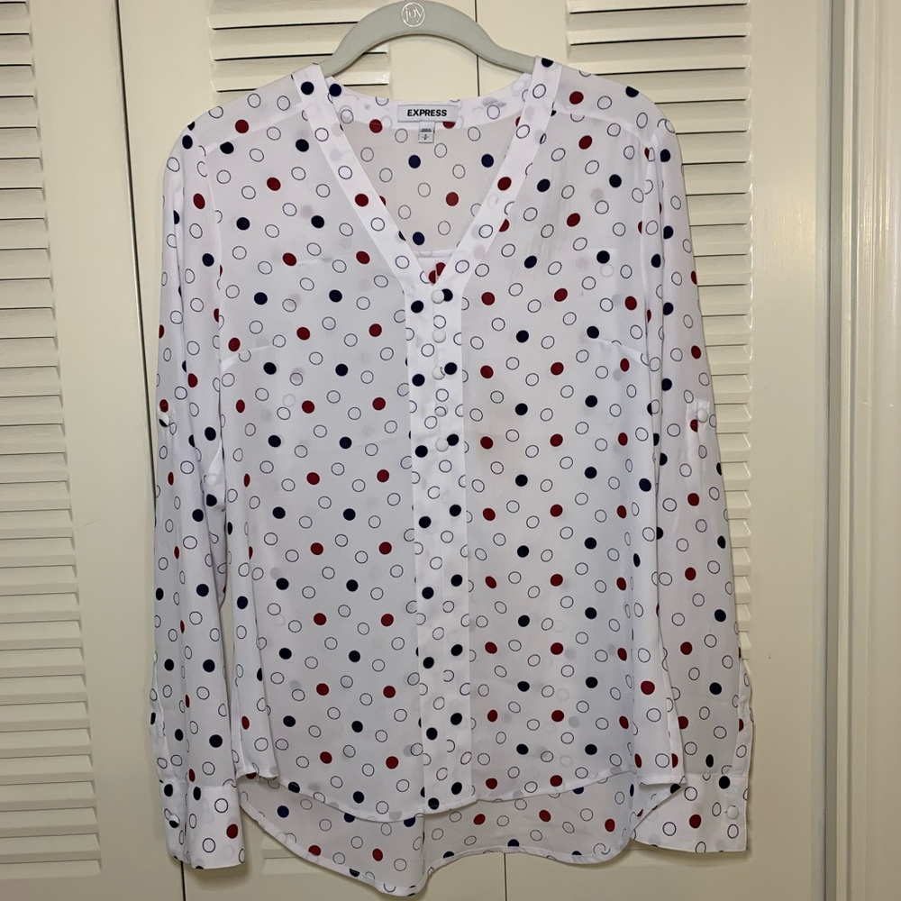 Express White Polka Dot Blouse